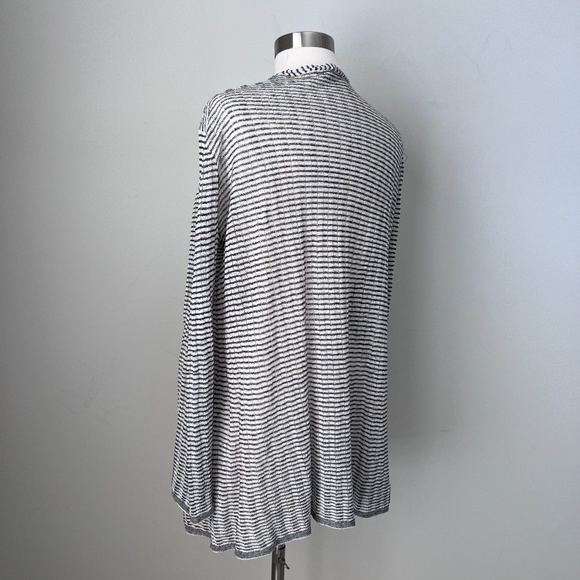 Eileen Fisher Fine Organic Linen Crepe Knit Simple Striped Cardigan Sweater Sz M - Picture 10 of 11